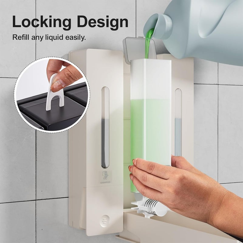 Aeakey Shampoo and Conditioner Dispenser - Wall-Mounted 3-Chamber Shower Soap Dispenser - Image 5